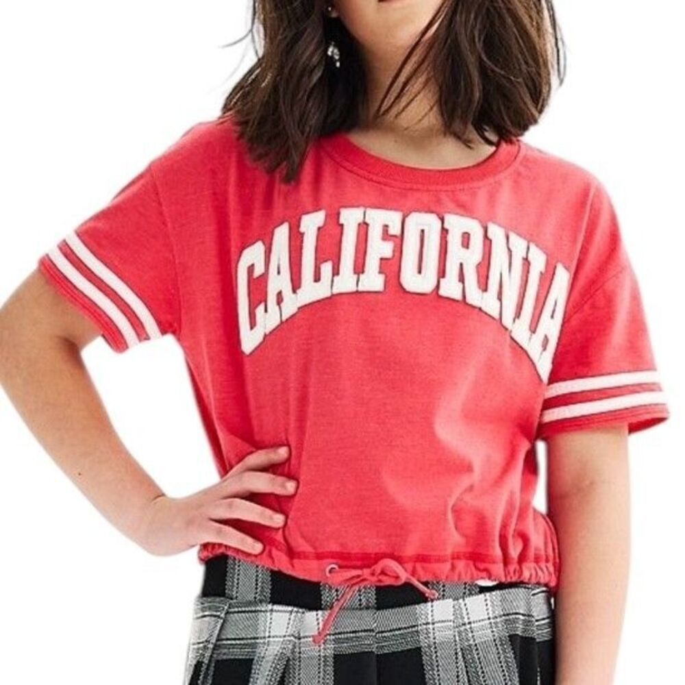 Limited Too Girls California Crop T-Shirt Top Blouse Red White M 10 NWT